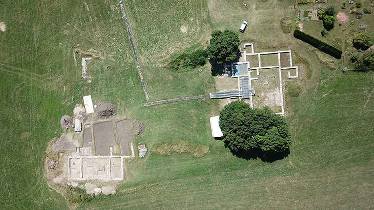 Vue aérienne du site archéologique du Gurtelbach à Dehlingen